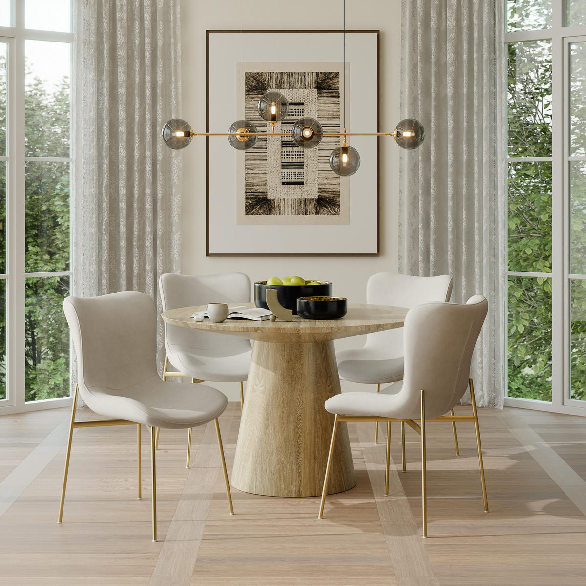 POLSTERSTUHL 4er Set Tessa 54 x 62 x 90 cm Samt beige/gold - Goldfarben/Samtahornfarben, Textil (54/90/62cm) - tectake