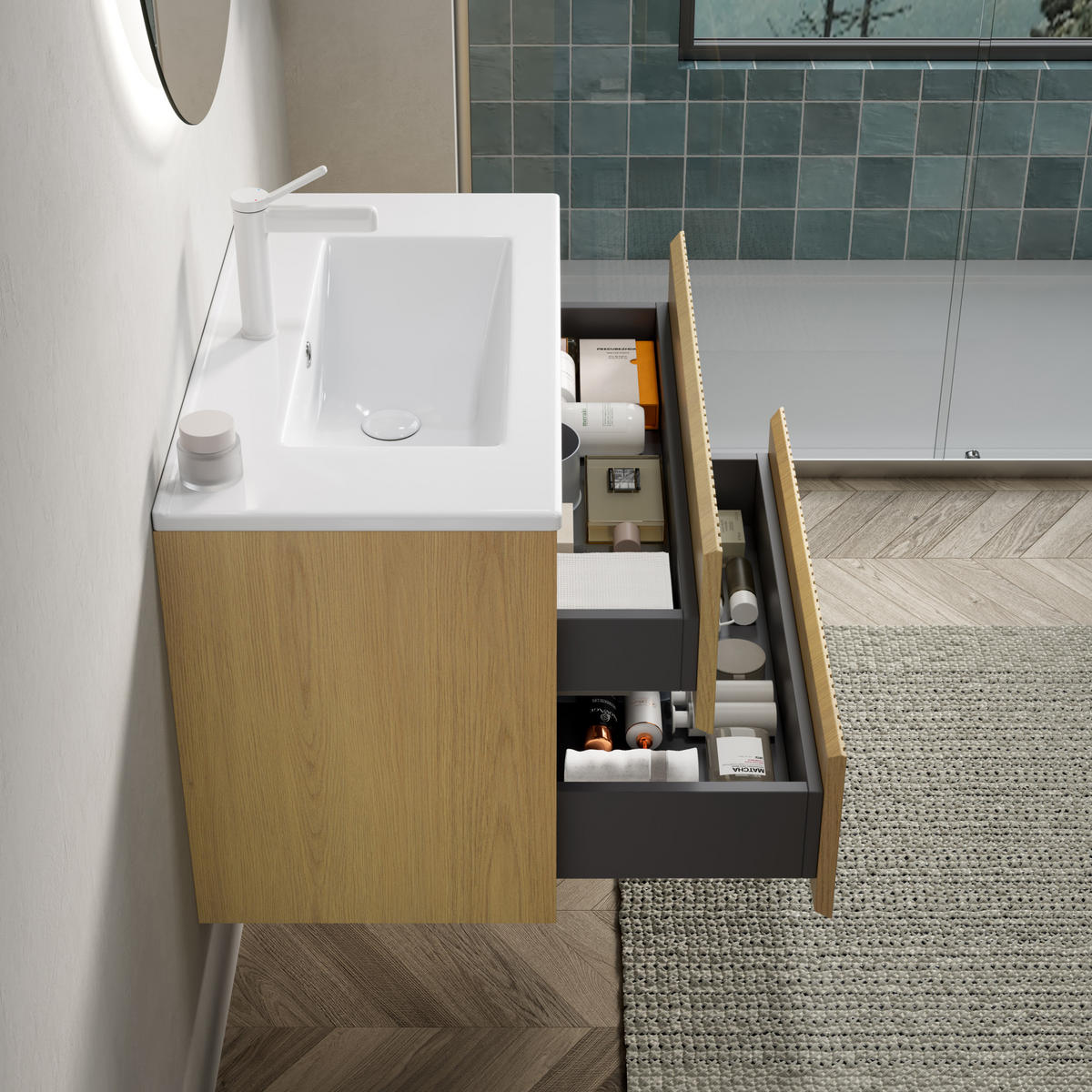 WASCHTISCH 75 cm Wandmontage Weiß Goldeneiche - Weiß, Holz (39/51.5/75cm) - Beauniv
