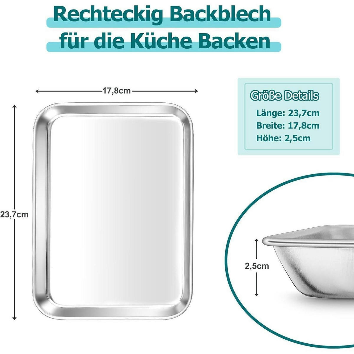 BACKBLECH Edelstahl 23,7 x 17,8 x 2,5 cm - Silberfarben, Metall (17/2.5/23cm)