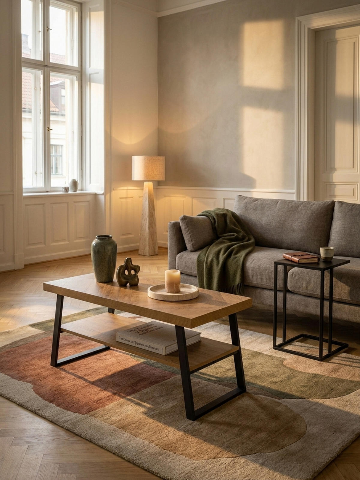 COUCHTISCH Braun Fischgrät-Muster 100x40x41cm mit Ablage und Metallgestell - Schwarz/Braun, Holz/Metall (40/100/41cm) - KADIMA DESIGN