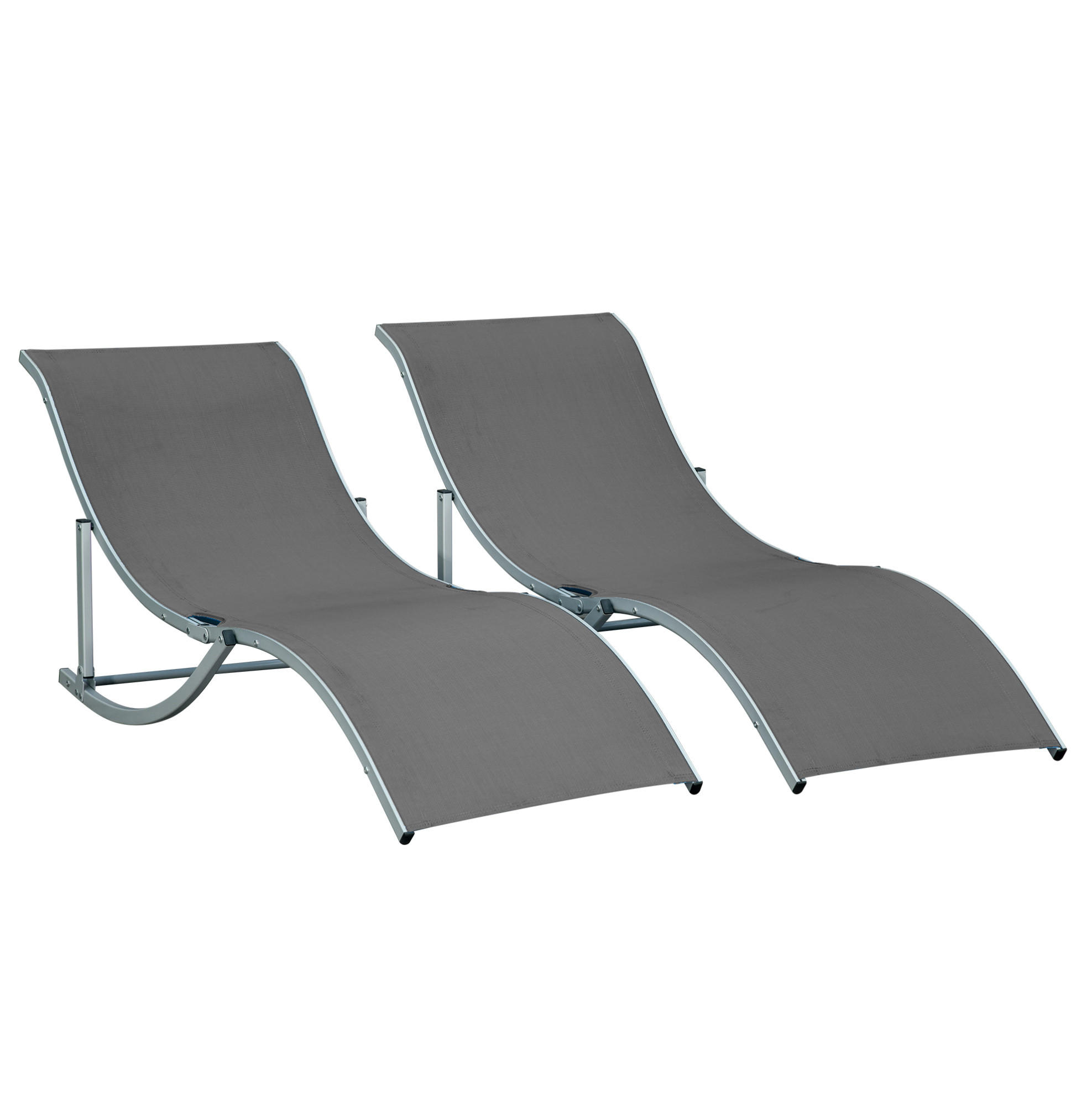 SADA 2 zahradních lehátek 165/61/63 cm tmavě šedá z hliníku skládací ergonomická - tmavě šedá, kompozitní dřevo (61/63/165cm) - OKWISH