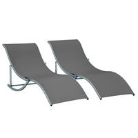 SADA 2 zahradních lehátek 165/61/63 cm tmavě šedá z hliníku skládací ergonomická - tmavě šedá, kompozitní dřevo (61/63/165cm) - OKWISH