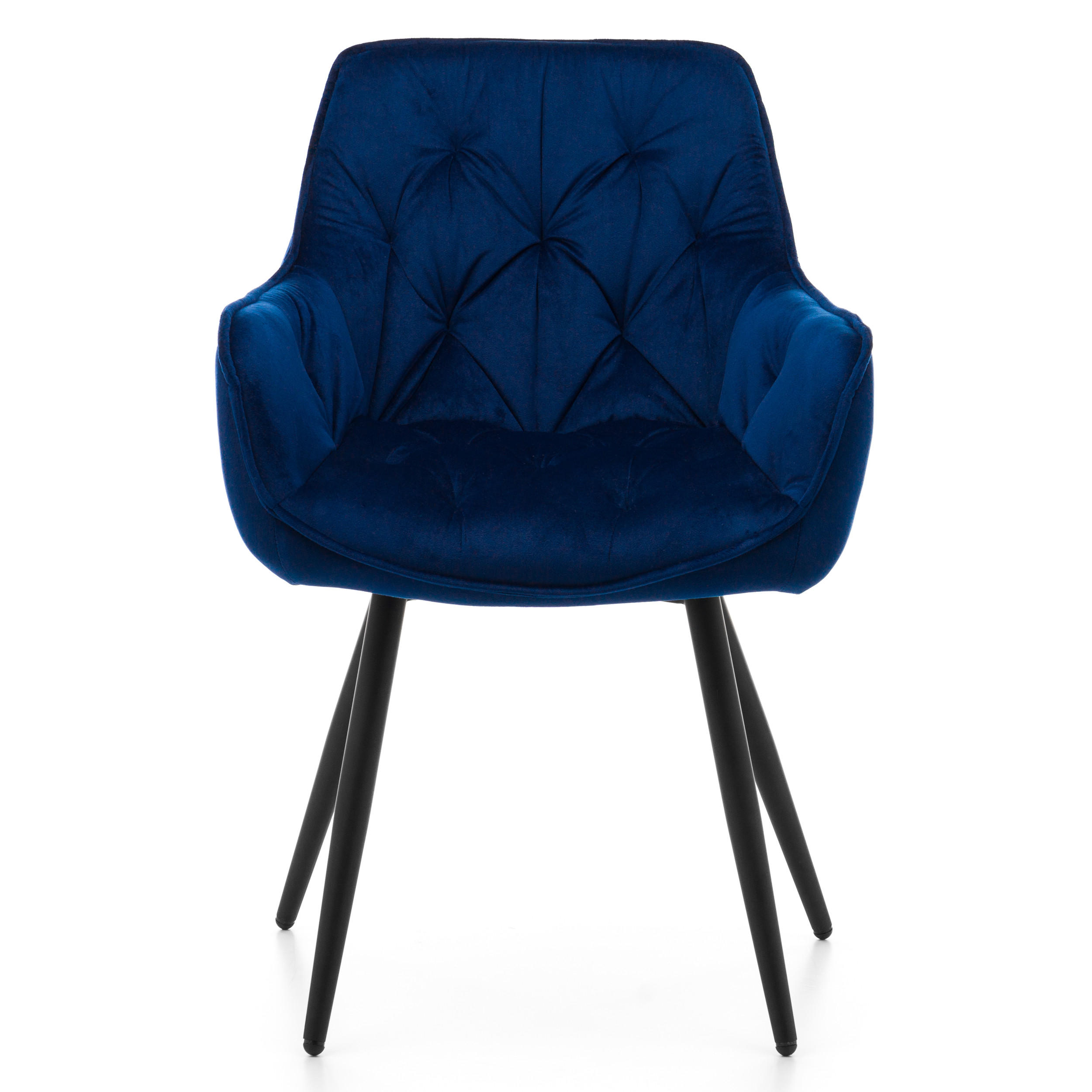 STUHL SIENA gepolstert mit Steppung - marineblau schwarze Beine - Samt Velours - Schwarz/Dunkelblau, Textil/Metall (58/87/61cm) - NEW HOME