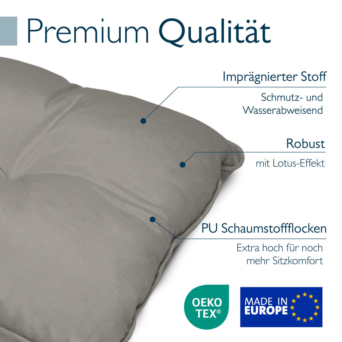 LOUNGEKISSEN Flair Outdoor Sitz 60x60x10cm mit Rücken 60x40x12cm Hellgrau (2tlg) - Hellgrau, Textil (60/60cm) - Beautissu 