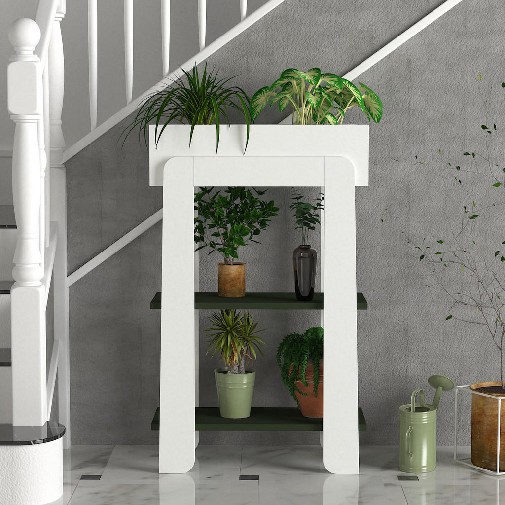 Thumbnail - moebel17 Blumenständer, Weiß, Grün, Holzwerkstoff, 60x97x24 cm, Wohnzimmer, Wohnzimmertische, Blumenständer