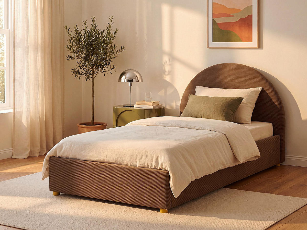 BETT mit Bettkasten - 1 Person - samt - braun Lirimo - Braun, Textil (90/190cm) - Vente-Unique
