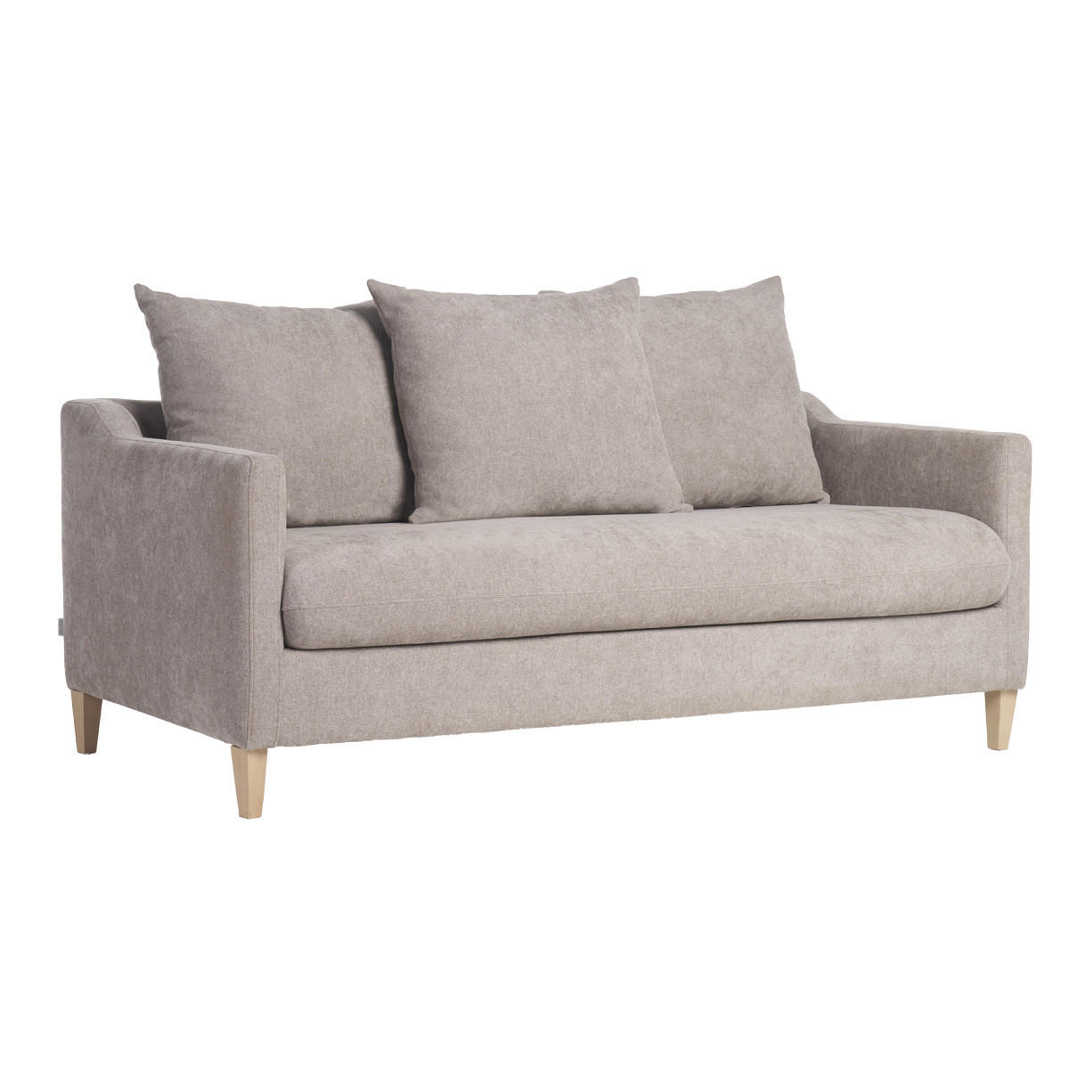 SCHLAFSOFA Taupefarbener Stoff Samteffekt Helles Holz 3-Sitzer LOUISE - Taupe, Textil (98/89/182cm) - Miliboo