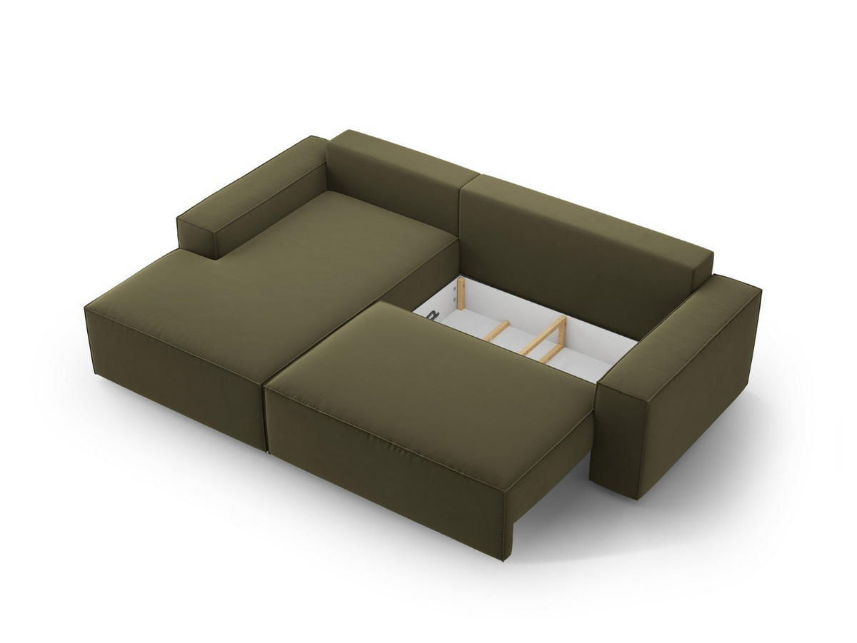 ECKSOFA ausklappbar links mit Container Jodie aus Samt grün 3 Sitzplätze - Grün, Textil (246/151cm) - Micadoni