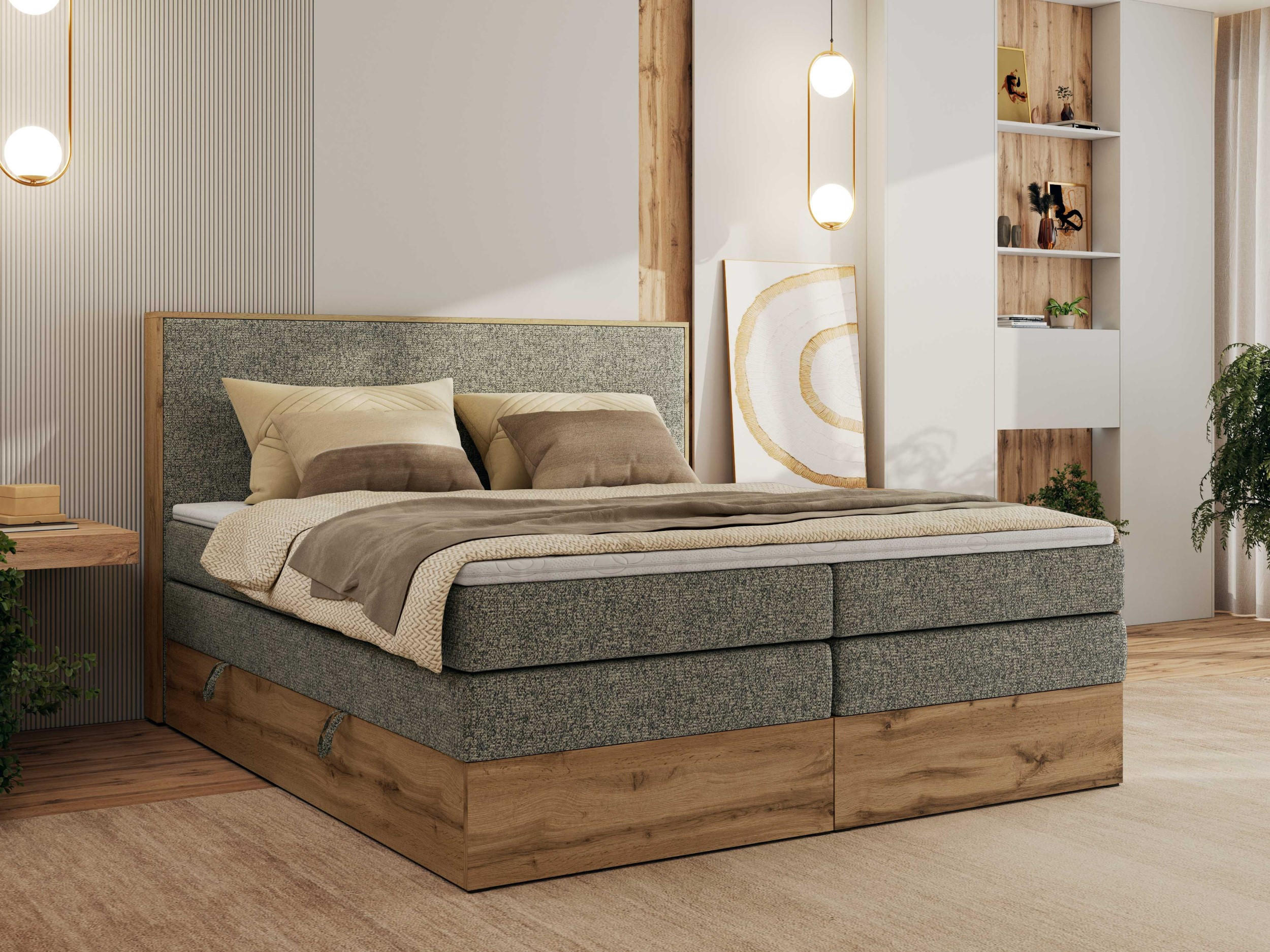 BOXBETT WOOD CLASSIC KING 200/200 - Grau Strukture - H4 - Grau, Textil (200/200cm) - MKS