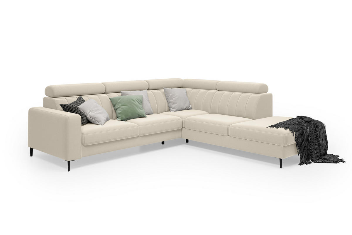 ECKSOFA Wohl rechts – Beige, mit Schlaffunktion, Bettkasten und verstellbaren Kopfstützen - Beige, Textil (278/263cm)