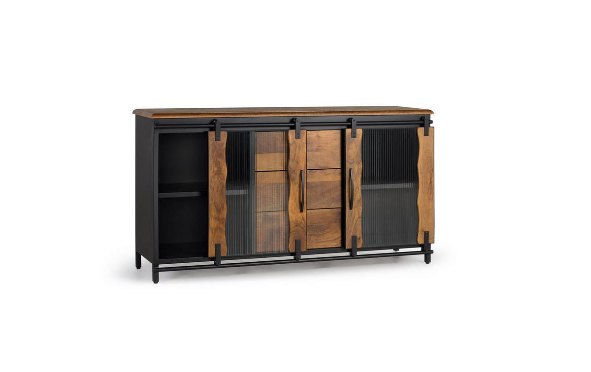 SIDEBOARD aus Mangoholz und schwarzem Metall - Schwarz, Holz (40/80/150cm) - Giner y Colomer