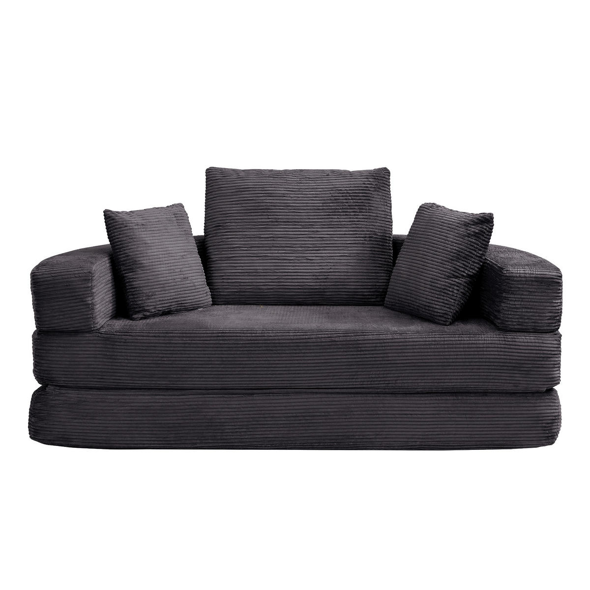 SCHLAFSOFA 173/88/60 cm Schwarz mit 3 Kissen - Schwarz, Textil (176/40/173cm) - Oxeza