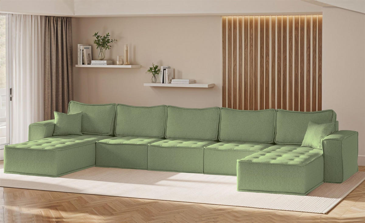 WOHNLANDSCHAFT Sande In Alpine - Hellgrün, Holzwerkstoff/Textil (452/85/192cm) - Fun Möbel