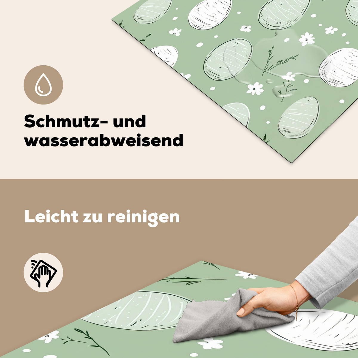 HERDABDECKPLATTE Grün - Eier - Muster Induktionsmatte 77x59 cm - Waldgrün, Kunststoff (77/59/0.2cm) - MuchoWow