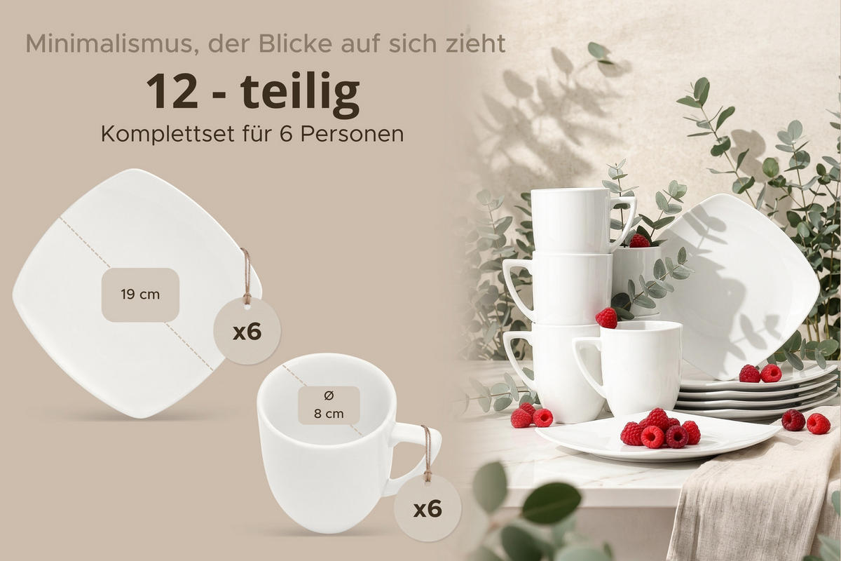 TEESERVICE CARLINA 6-Personen 12-tlg - Weiß, Keramik (14/2/14cm) - KONSIMO®