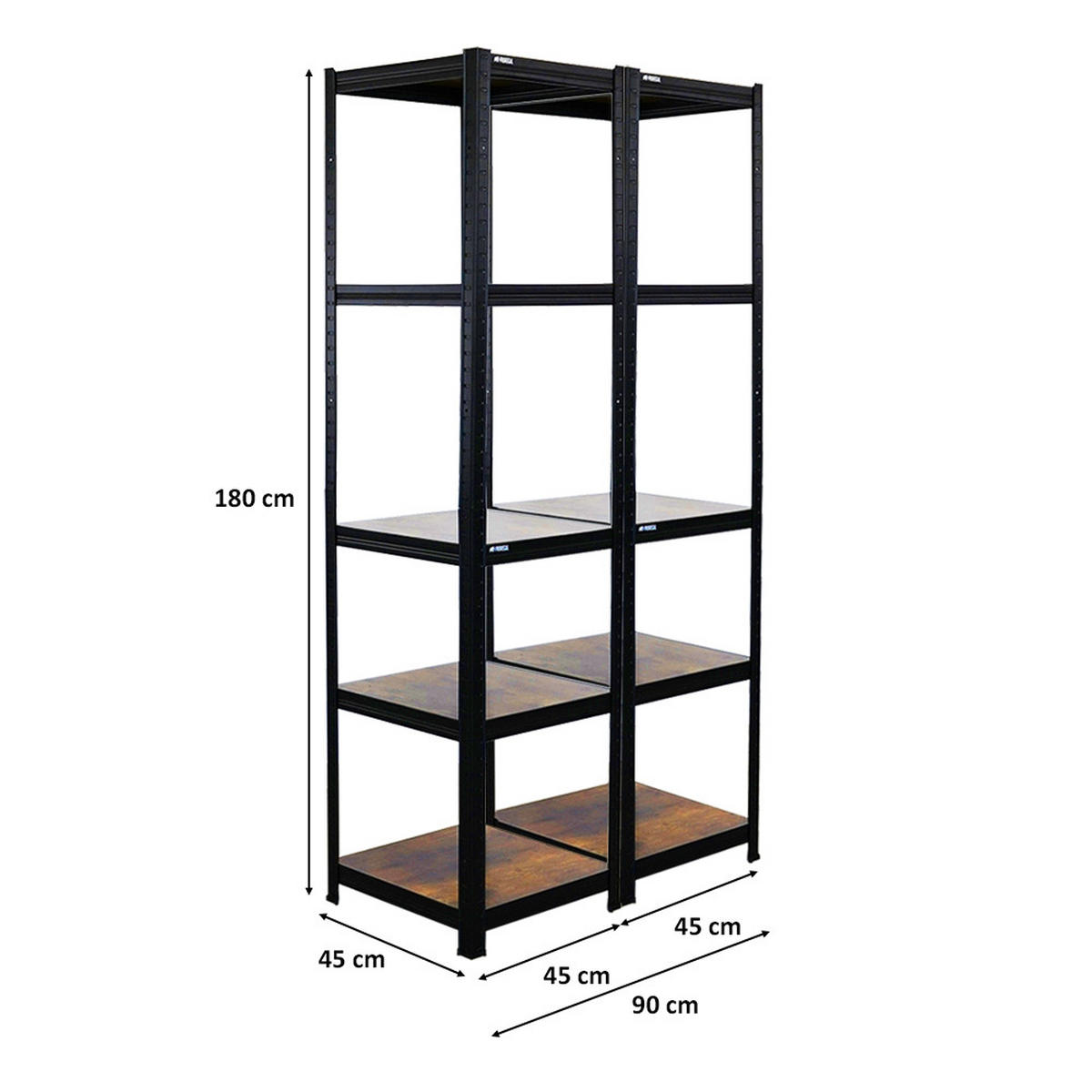 WOHNREGAL 2 Stück Ragnar 180x45x45cm Vintagebraun-Schwarz - Schwarz, Metall (90/180/45cm) - PROREGAL