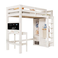 HOCHBETT 90/200 cm weiß aus Holz mit Schreibtisch und Kleiderschrank - Weiß, Holzwerkstoff (90/200cm) - OKWISH
