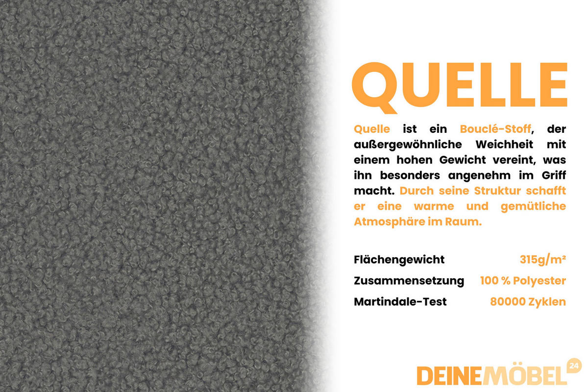 ECKSOFA TOCO L 240x145 cm in Boucle Dunkelgrau links - Creme, Holz/Holzwerkstoff (240/145cm) - Deine Möbel 24