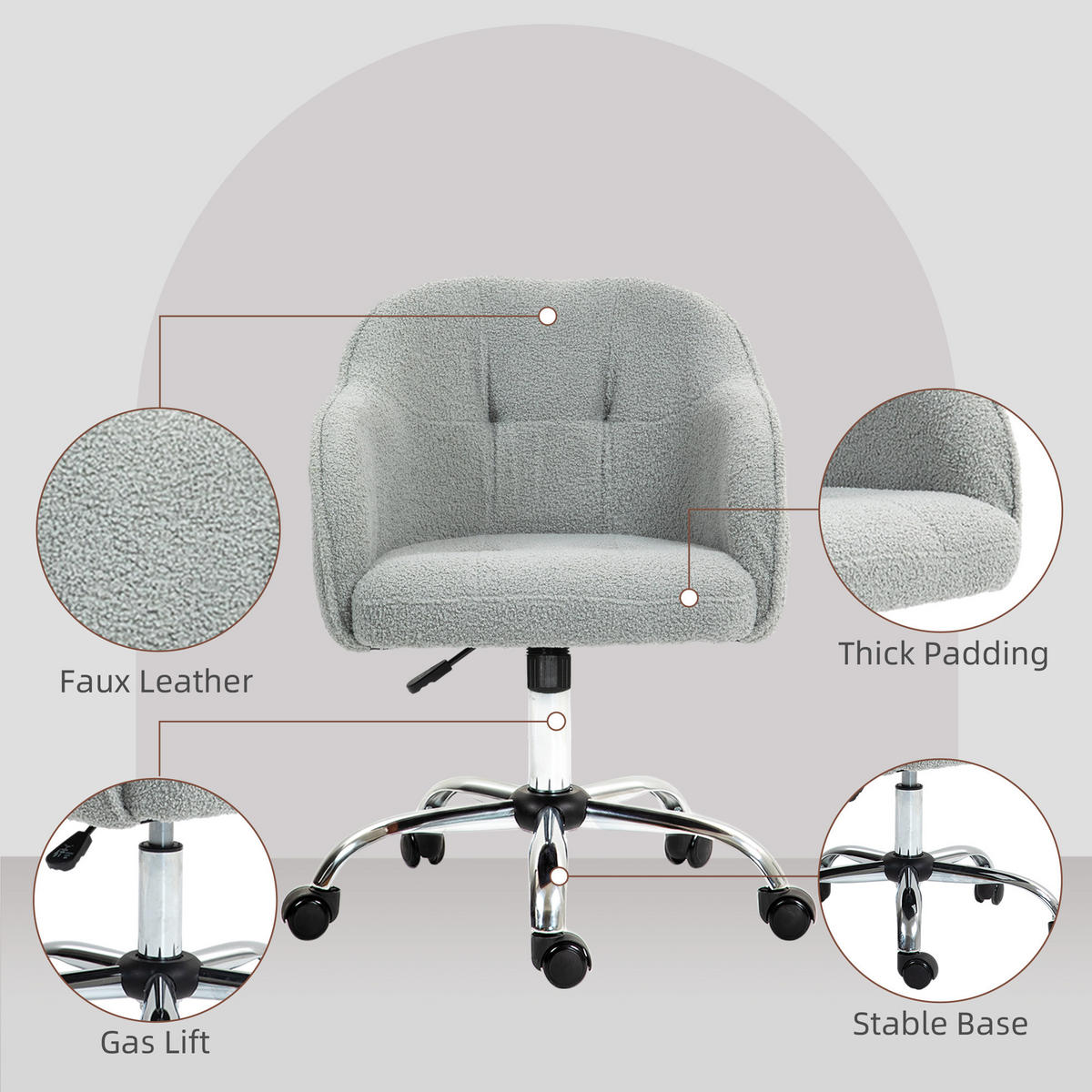 BÜROSTUHL Polyester Kunstleder Grau - Grau, Kunststoff (61/86/56cm) - HOMCOM