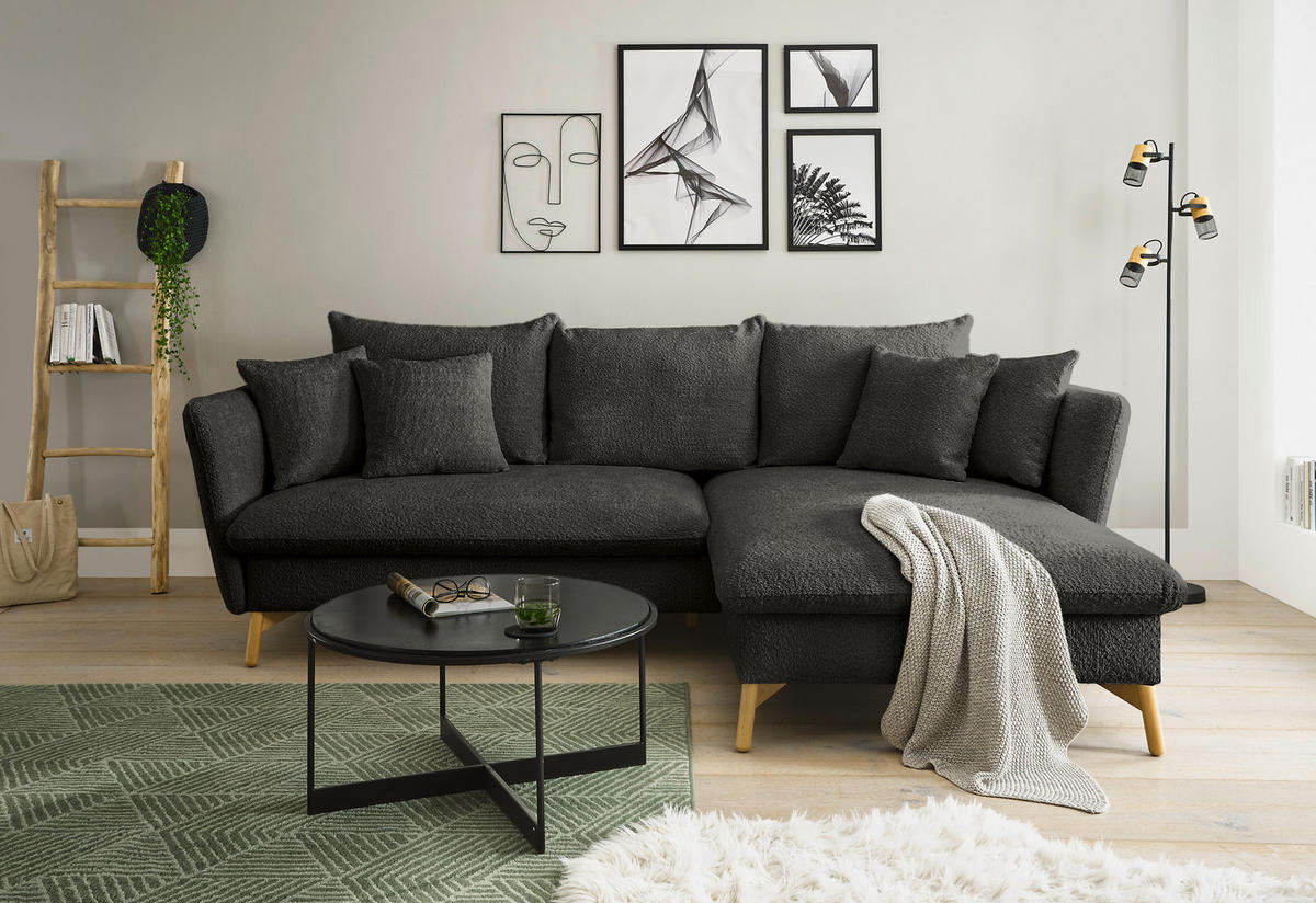 ECKSOFA S11 Ambriamo Anthrazit 258/91/167 cm Recamiere rechts - Anthrazit, Textil (258/167cm) - Livojo