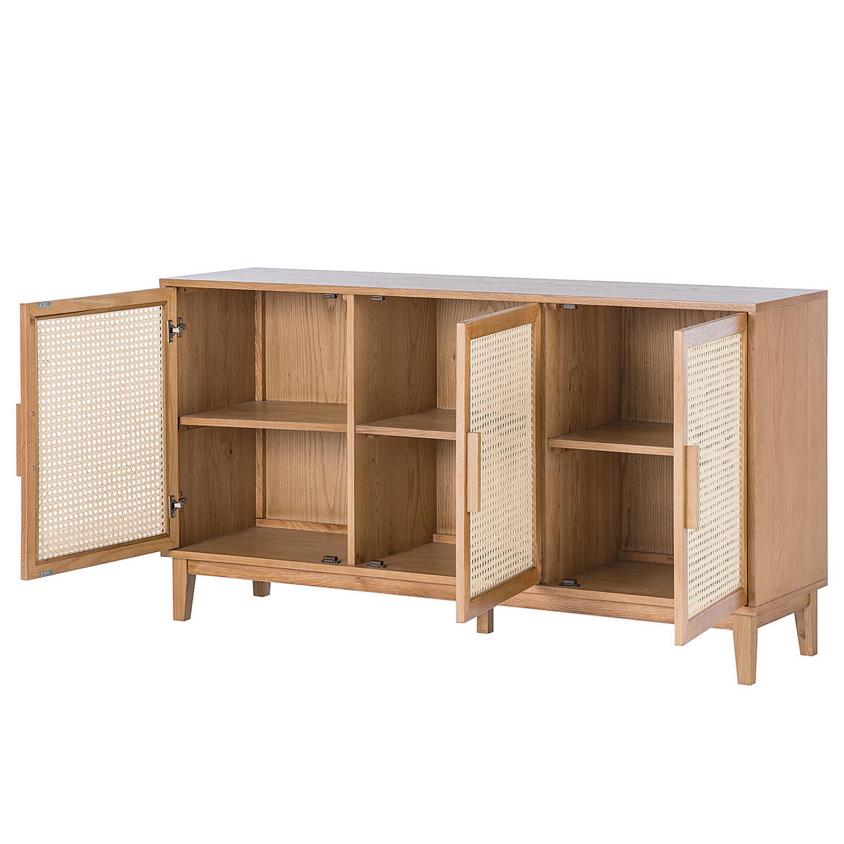 SIDEBOARD - Wiener Geflecht / Echtholzfurnier - Eichefarben, Naturmaterialien (150/80/40cm) - home24