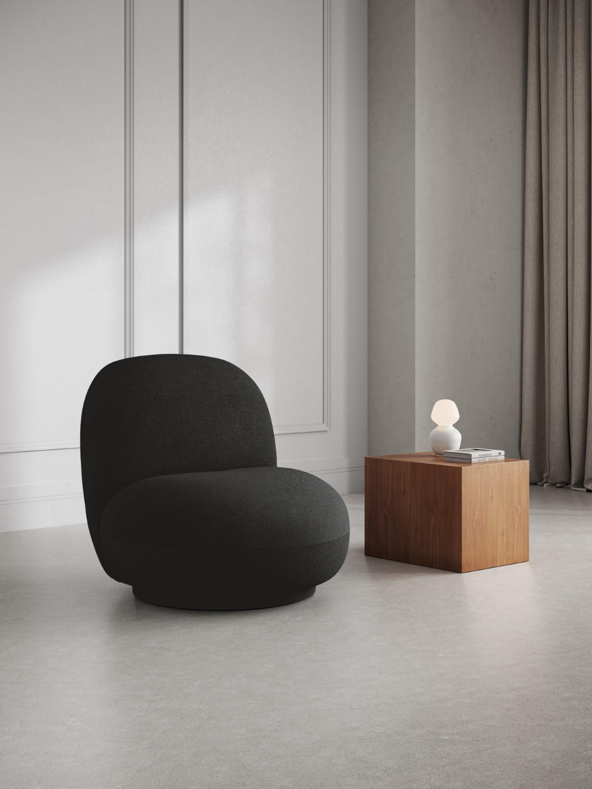 DREHSESSEL Chuck aus Boucle schwarz - Schwarz, Textil (77/80/78cm) - Micadoni