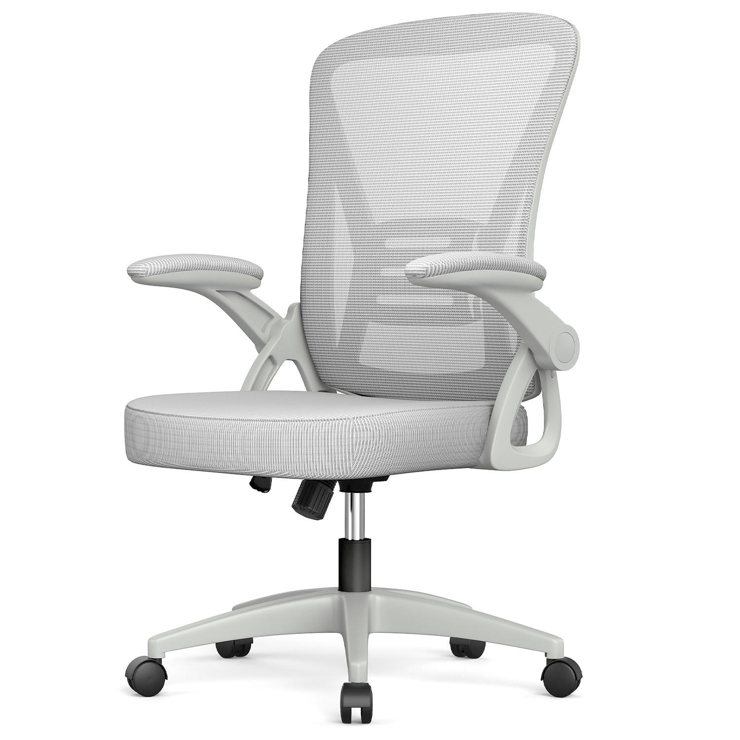 BÜRODREHSTUHL ergonomisch, mittelhohe Rückenlehne, klappbare Armlehnen –Grau - Grau, Metall (50/102/50cm) - Rattantree