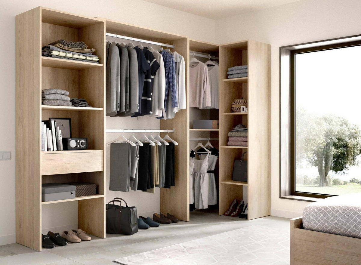 OFFENER KLEIDERSCHRANK Holz-Effekt Eiche 79.4x248h187 - Braun, Holzwerkstoff (248/187/79.4cm) - DMORA
