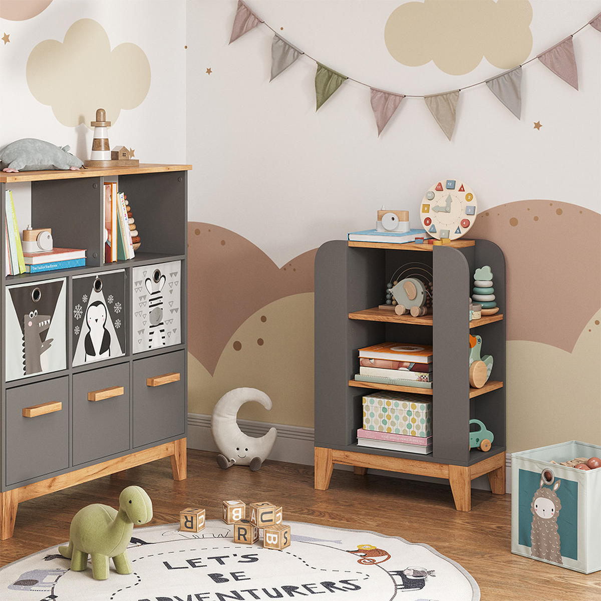 KINDERREGAL Malia Grau 60 x 88 cm mit 9 fächern - Hellgrau/Grau, Holzwerkstoff (60/88/30cm) - VitaliSpa