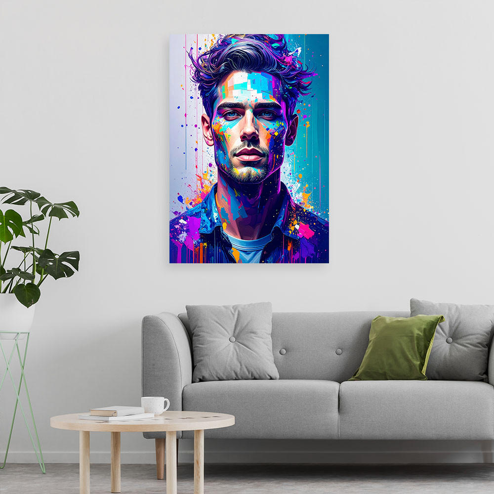 LEINWANDBILD Abstrakt Porträt eines Mannes 40x60cm - Multicolor, Textil (40/60cm) - Feeby