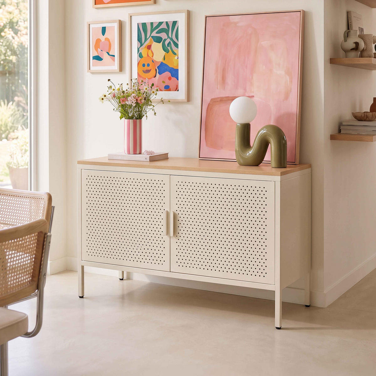 SIDEBOARD 100 cm, Ekru - Ecru/Weiß, Metall (100/60/40cm) - Oviala