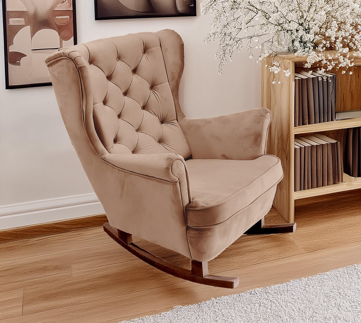 SCHAUKELSESSEL mit gepolstertem Sitz und Armlehnen, 102x81x95 cm, Cappuccino_29840 - Braun/Sonoma Eiche, Holz/Textil (81/102/95cm) - DomoHome