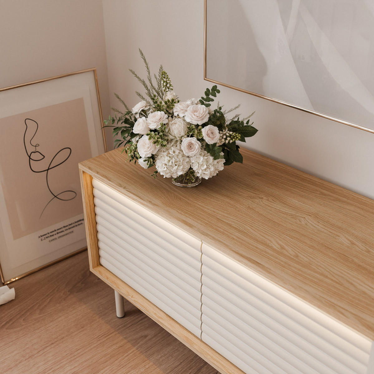 TV-LOWBOARD LUSSO mit LED-Beleuchtung, 160 cm Eiche - Eichefarben, Holzwerkstoff/Metall (160/53/40cm) - Idohome