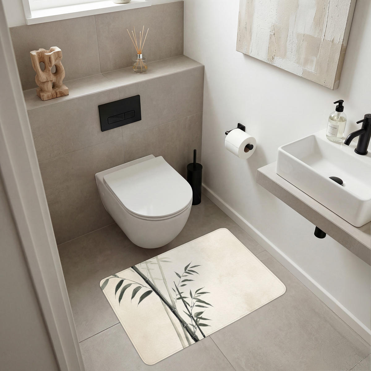 KOUPELNOVÁ PŘEDLOŽKA Japandi - Bambus - béžová 90x60 cm - ecru, textil/plast (90/60cm) - OnlyWow
