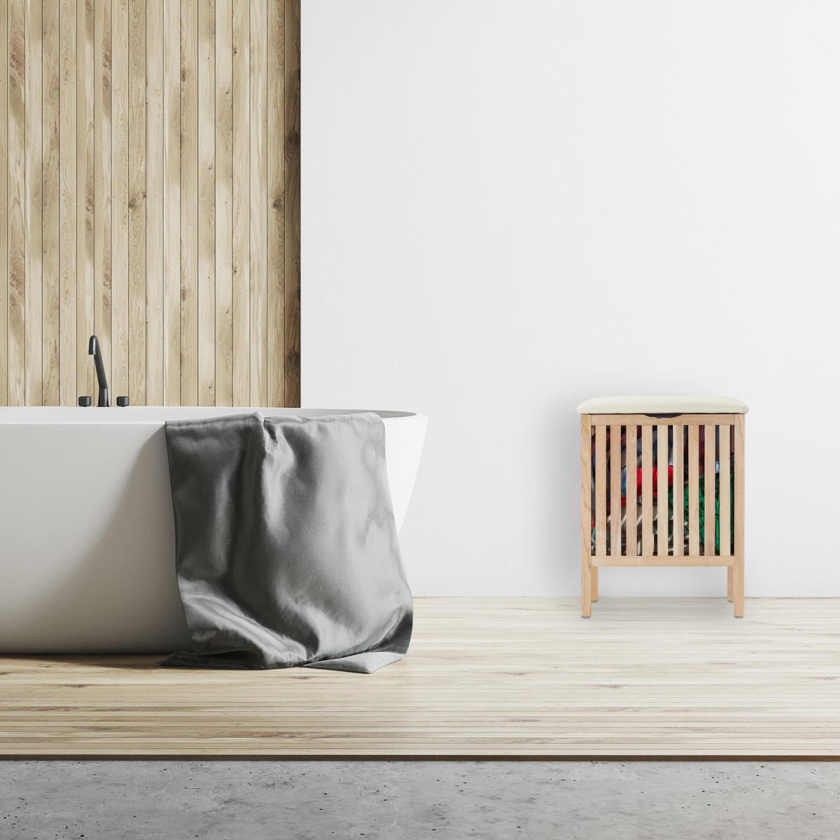 KOŠ za perilo - svetlo rjava, tekstil/leseni material (41/51/41cm) - Relaxdays