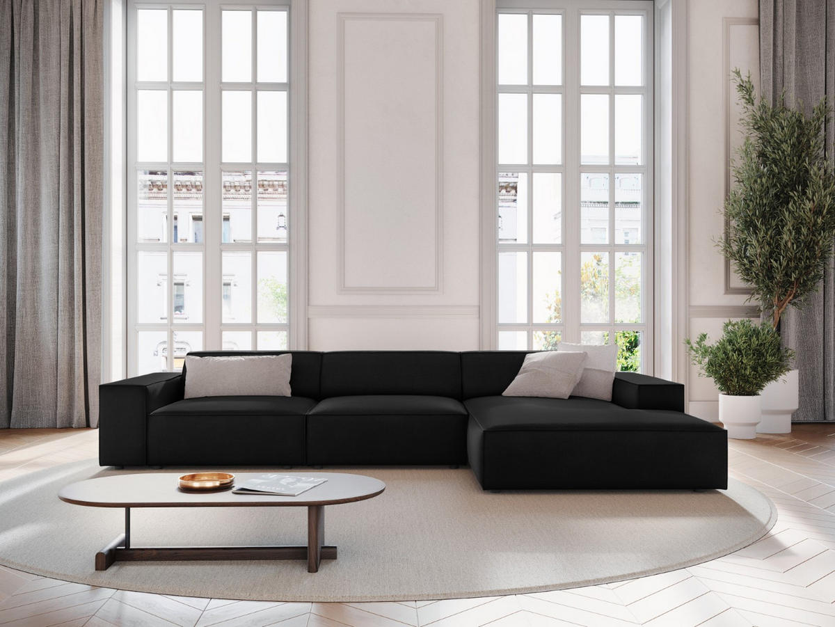 ECKSOFA rechts Jodie aus Samt schwarz 4 Sitzplätze - Schwarz, Textil (166/284cm) - Micadoni