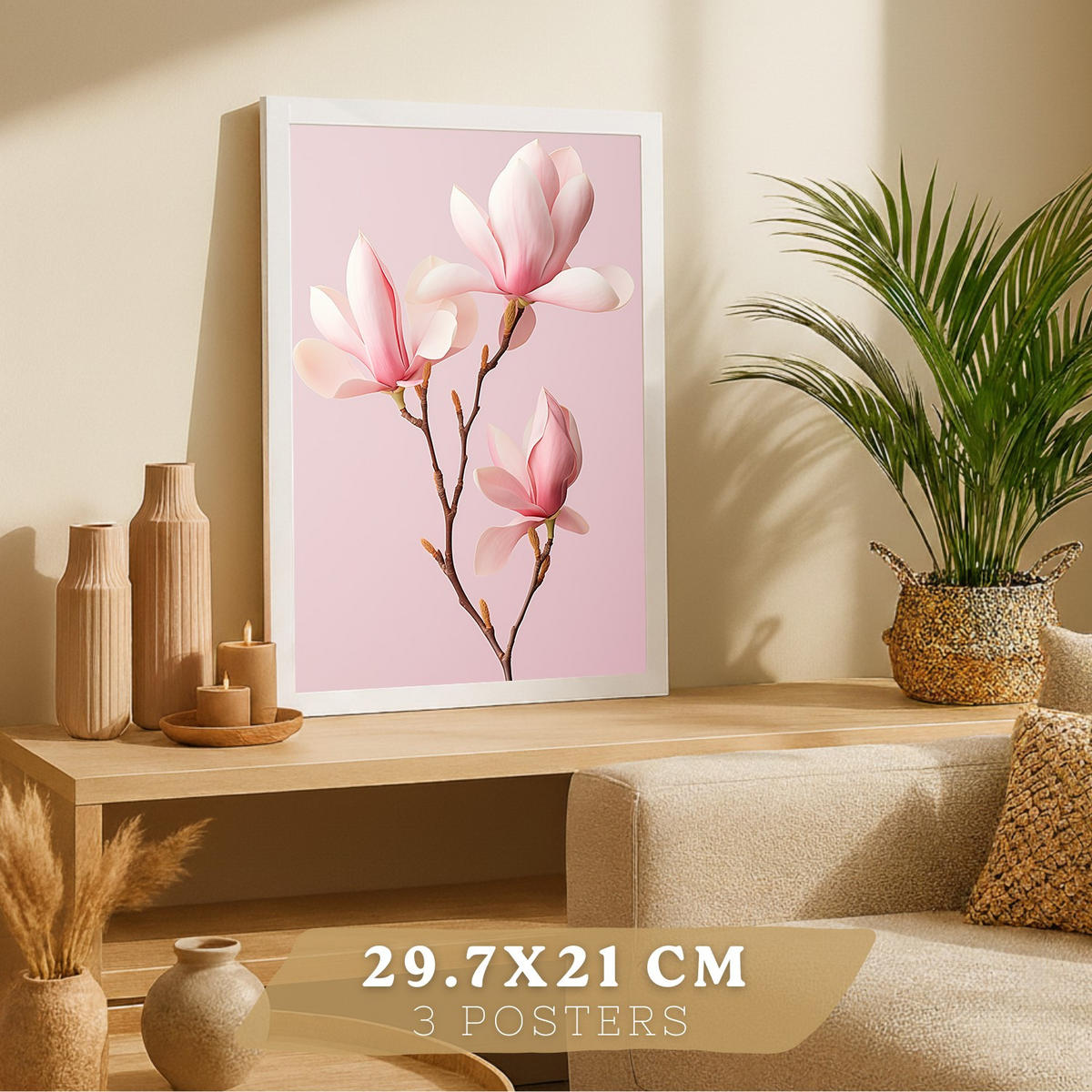 PLAKAT Sada 3 Fuchsia Pink A3 Bílý rám - bílá, papír (29.7/1/42cm) - Nacnic