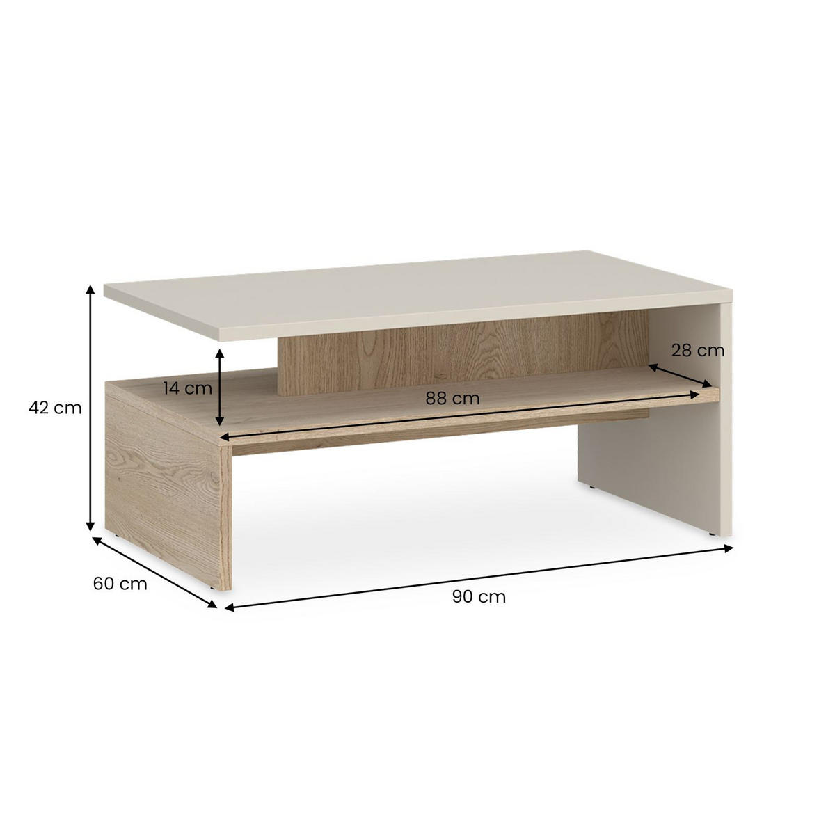 COUCHTISCH PAULINA Kaschmir/Cremona Eiche - Kaschmir/Sonoma Eiche, Holzwerkstoff (60/90/42cm) - IDIMEX