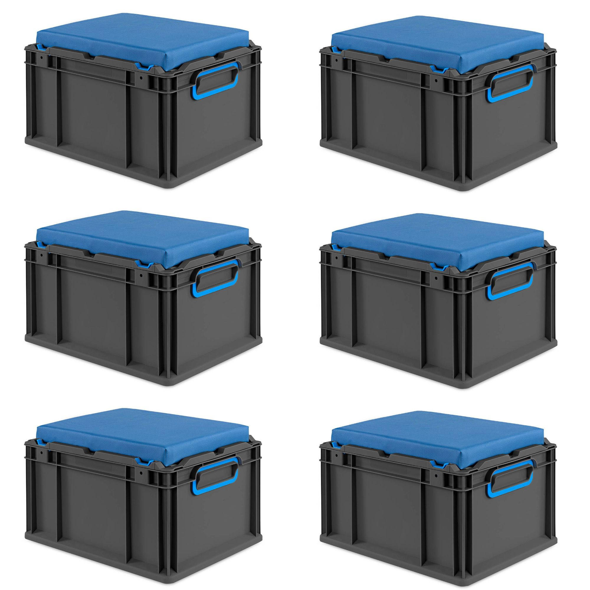 EUROBOX 6x NextGen Seat Blau, HxBxT 26,5x30x40cm, 20 Liter, Griffe geschlossen, Schwarz - Schwarz, Kunststoff (30/26.5/40cm) - PROREGAL