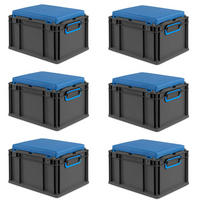 EUROBOX 6x NextGen Seat Blau, HxBxT 26,5x30x40cm, 20 Liter, Griffe geschlossen, Schwarz - Schwarz, Kunststoff (30/26.5/40cm) - PROREGAL