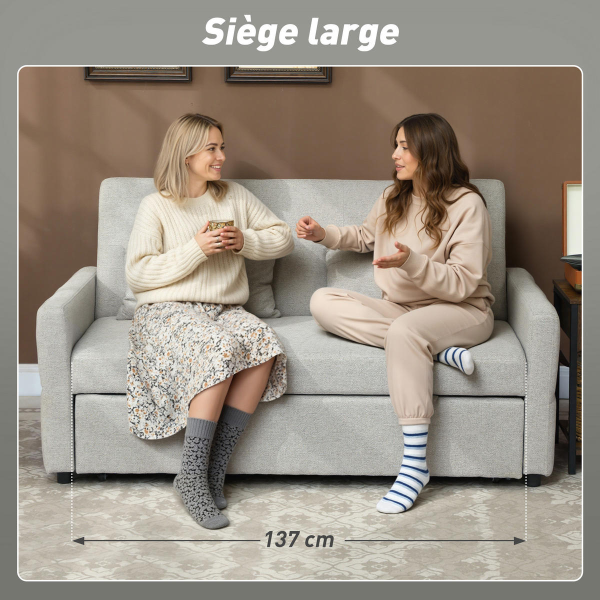 SCHLAFSOFA 2-Sitzer DE-14651 3-in-1 mit 3-fach verstellbarer Lehne Hellbraun - Braun, Textil (158/85/85cm) - ComfortXL