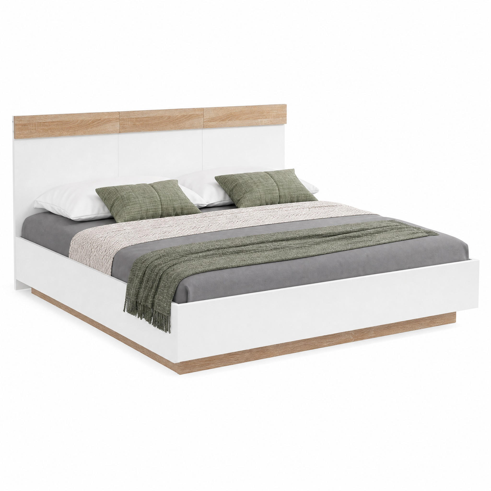 BETT in Schwebeoptik 160x200 cm Weiß/Eiche mit Lattenrost - Weiß, Holz (160/200cm) - Meubliv