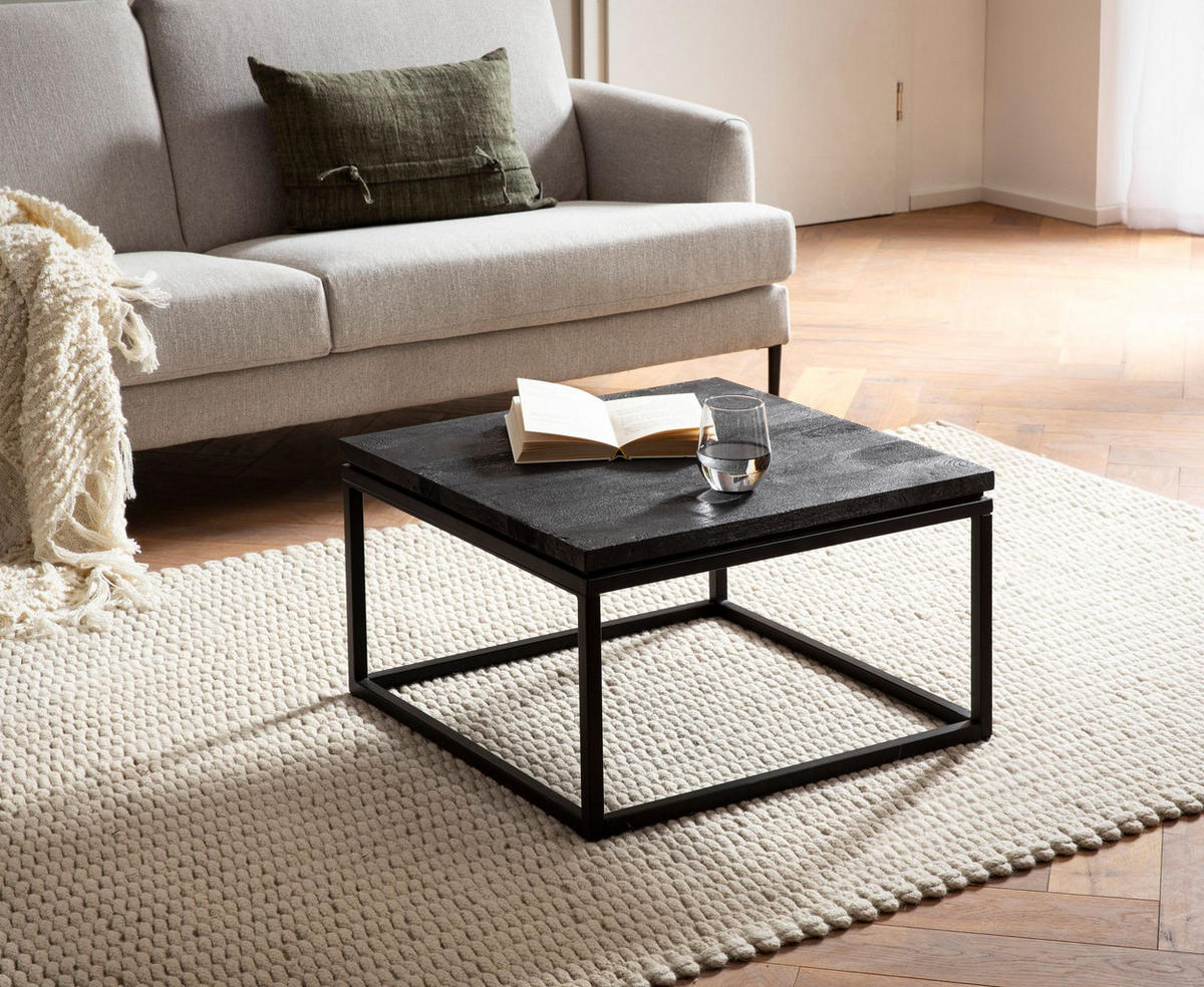 COUCHTISCH aus Mango Massivholz und Metall, Quadratisch, Natürliche Holzmaserung, Schwarz 60 x 60 x 35 cm - Schwarz, Holz/Metall (60/60/35cm) - KADIMA DESIGN