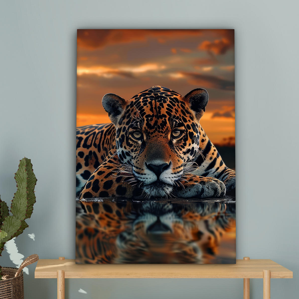 LEINWANDBILD Natur - Leopard - Tier - Sonnenuntergang - Modern Wanddeko 40x60 cm - Orange, Textil (40/60cm) - MuchoWow
