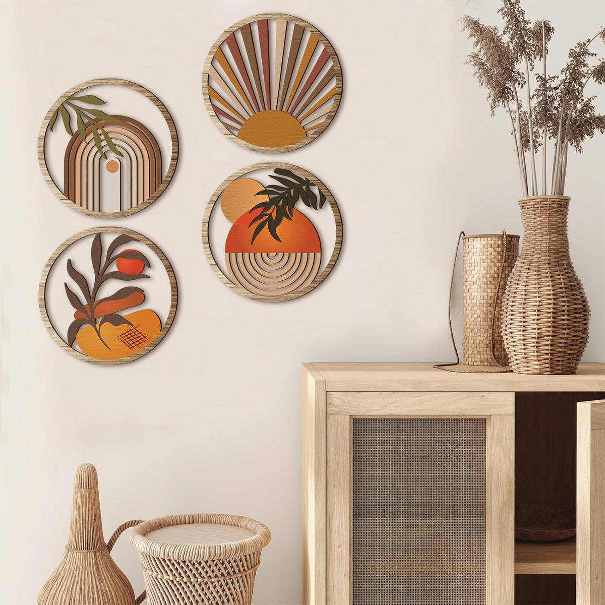 WANDDEKO Rund 19,5cm Holz Boho 4er Set - Akaziefarben, Holzwerkstoff (20/1cm) - Weltevree
