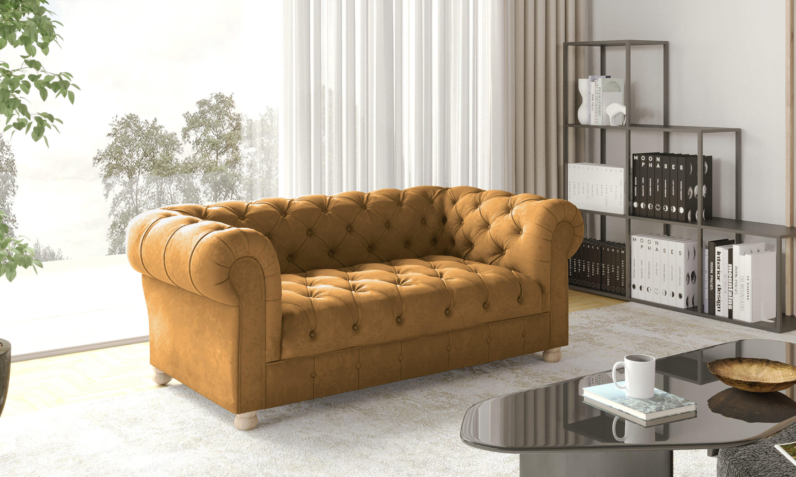 SOFA 2-Sitzer CHESTERFIELD Elegant Klassisch Schick Stoff Whisper Velours Kupfer - Kupferfarben, Holz/Textil (152/77/90cm) - Kaiser Möbel
