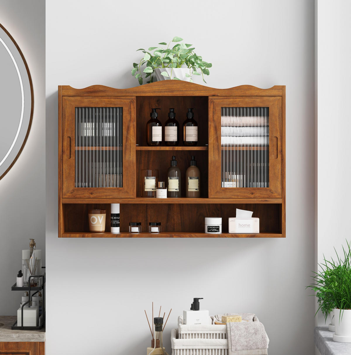 KÜCHENOBERSCHRANK 90/20/60 cm aus Massivholz und Glas mit Schiebetüren Braun - Braun, Holz (90/60/20cm) - Modenvie