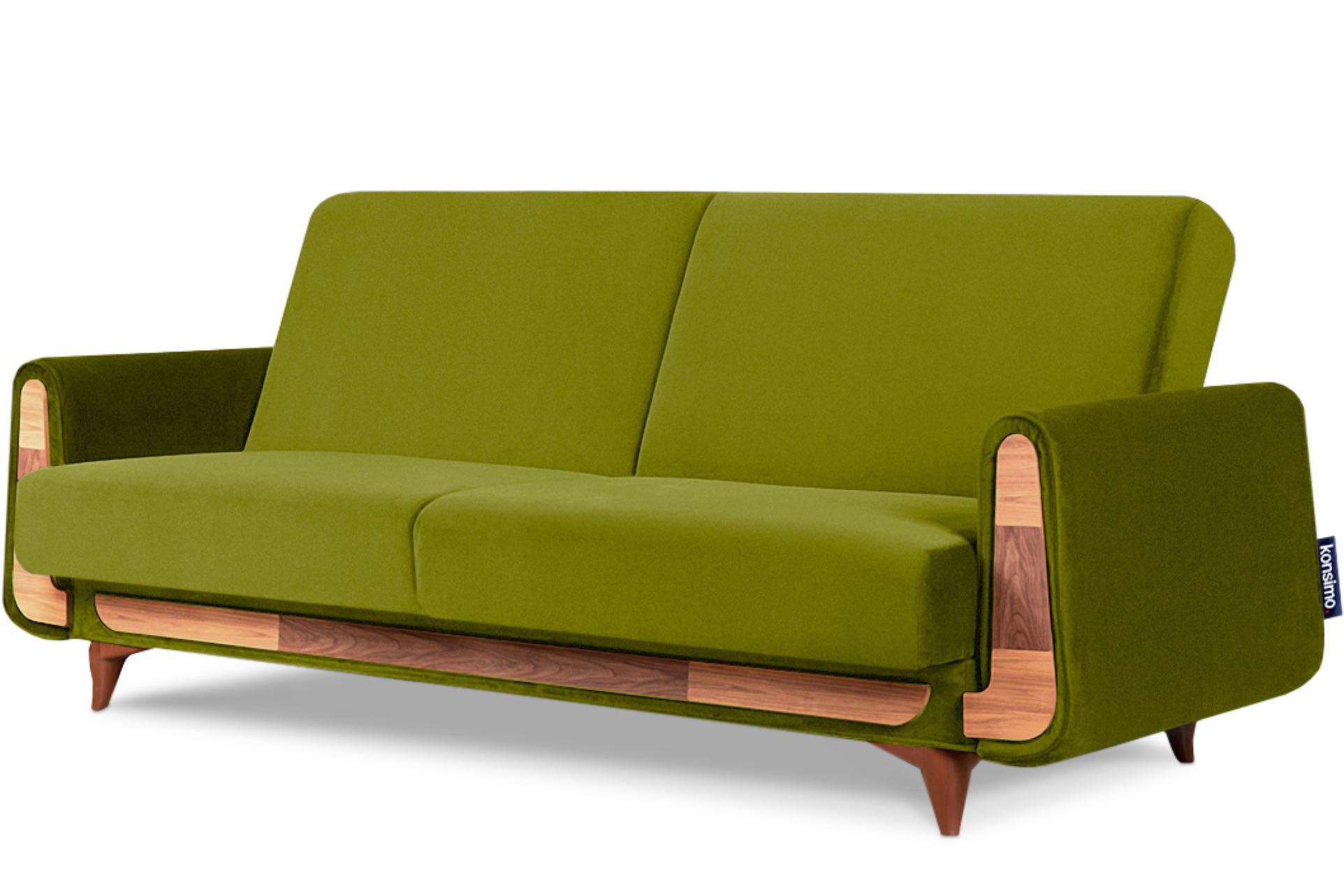 3-SITZER-SCHLAFSOFA GUSTAVO mit Armlehnen, grün - Braun/Olivgrün, Holz/Holzwerkstoff (230/98/98cm) - KONSIMO®