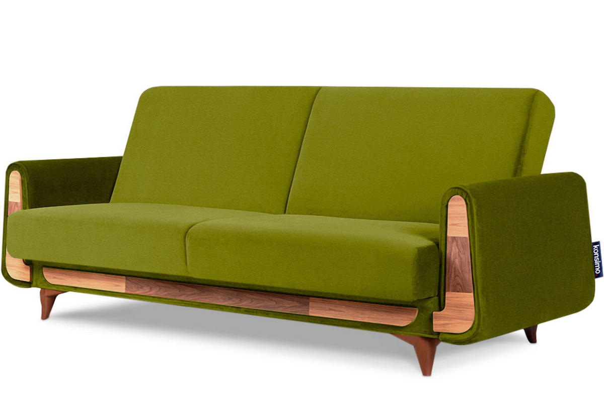 3-SITZER-SCHLAFSOFA GUSTAVO mit Armlehnen, grün - Braun/Olivgrün, Holz/Holzwerkstoff (230/98/98cm) - KONSIMO®
