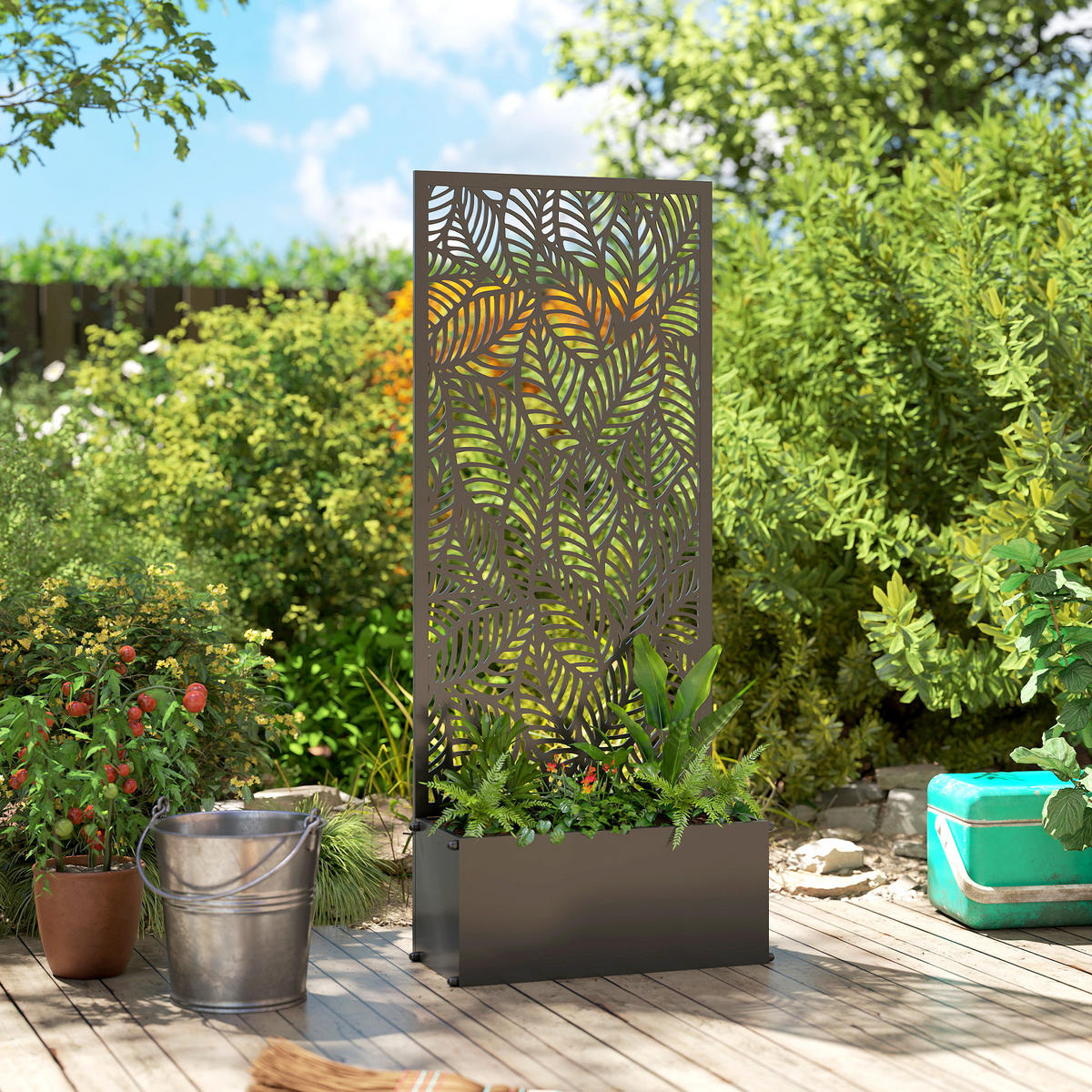 HOCHBEET DE-12320 mit Rankgitter 2-in-1, 45/21,5/110 cm Schwarz - Schwarz, Metall (45/110/21.5cm) - ComfortXL